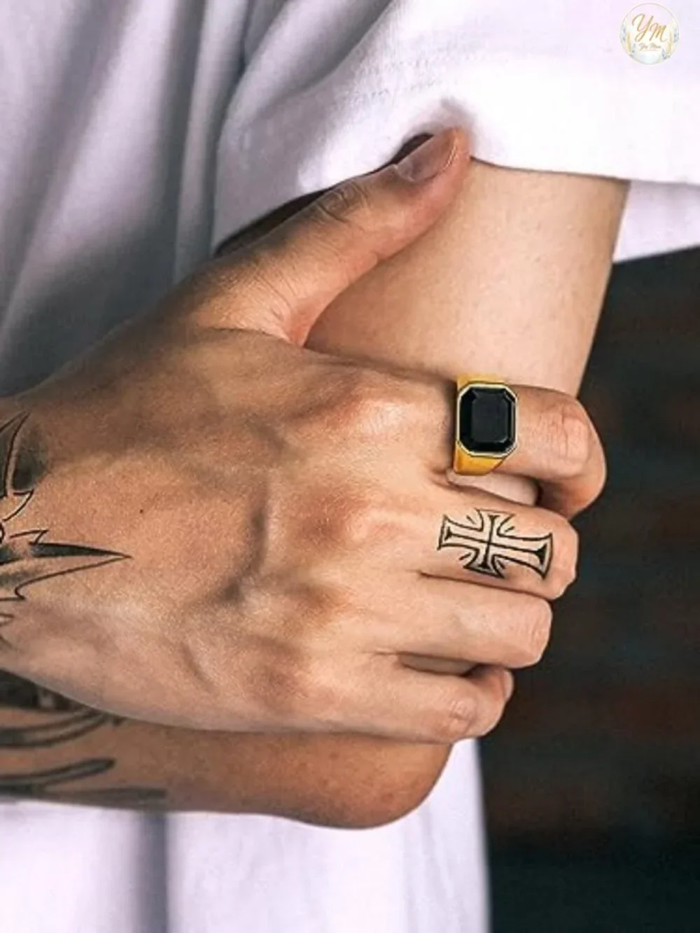 Black Onyx Signet Ring Stainless Steel Men Women Vintage Waterproof